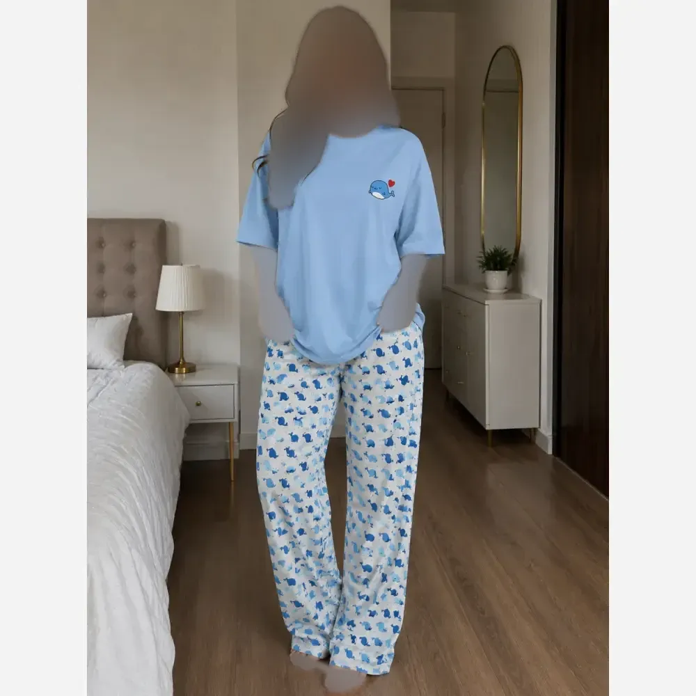 ست تیشرت باکسی و شلوار بگ بوگاتی نخ پنبه فری سایز