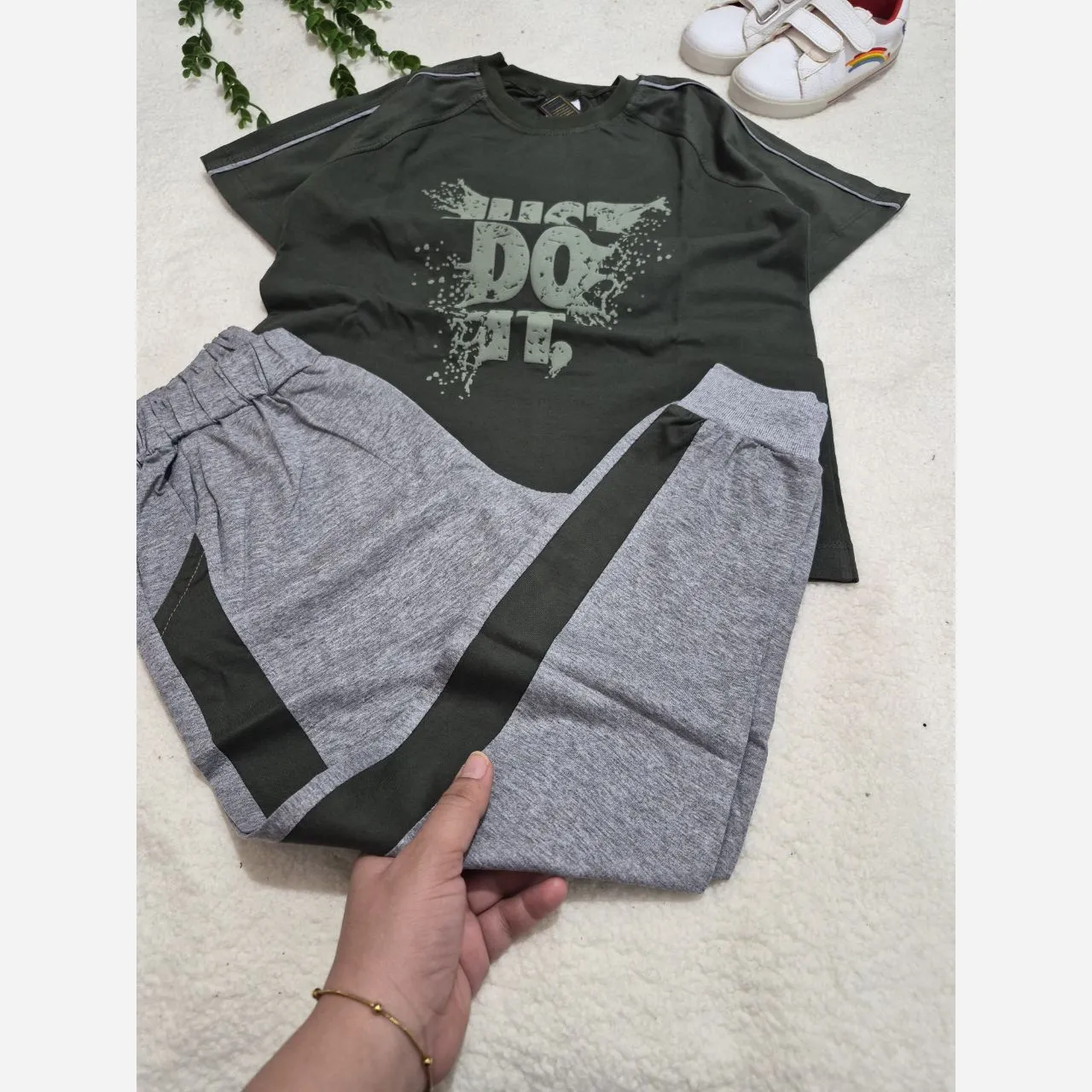 تیشرت و شلوار پسرانه JUST DO IT سبز سایز 55 تا 70 پنبهای