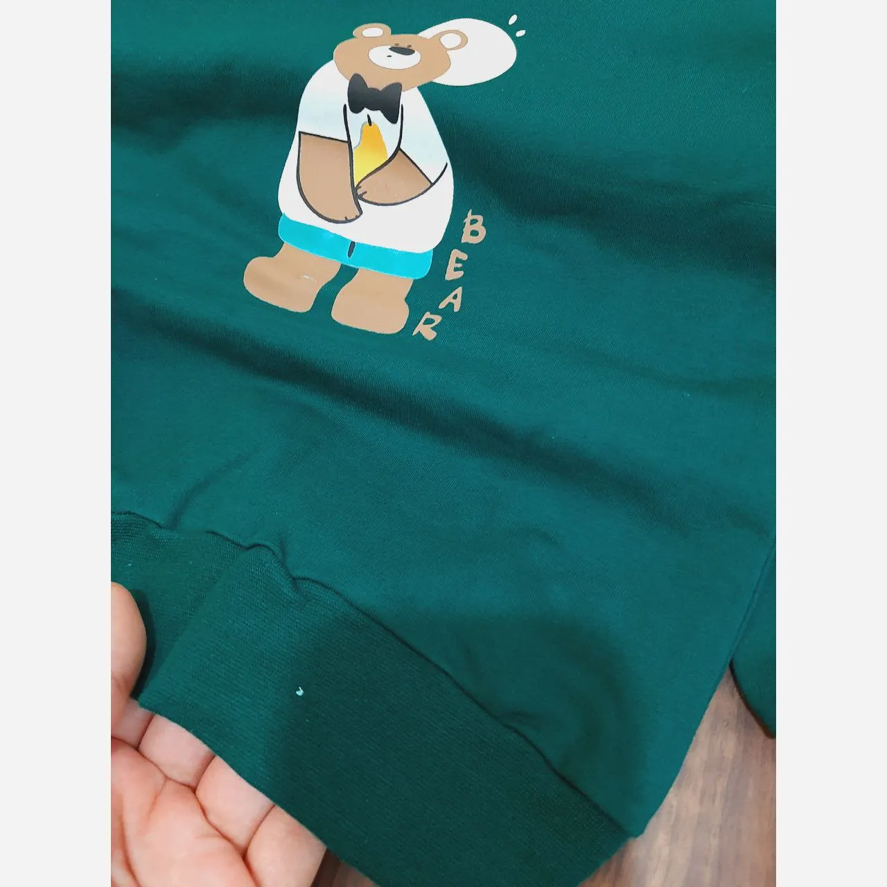 ست بلوز شلوار تدی اسپرت دخترانه و پسرانه دورس پنبه سبز و قهوه ای سایز 45 تا 55