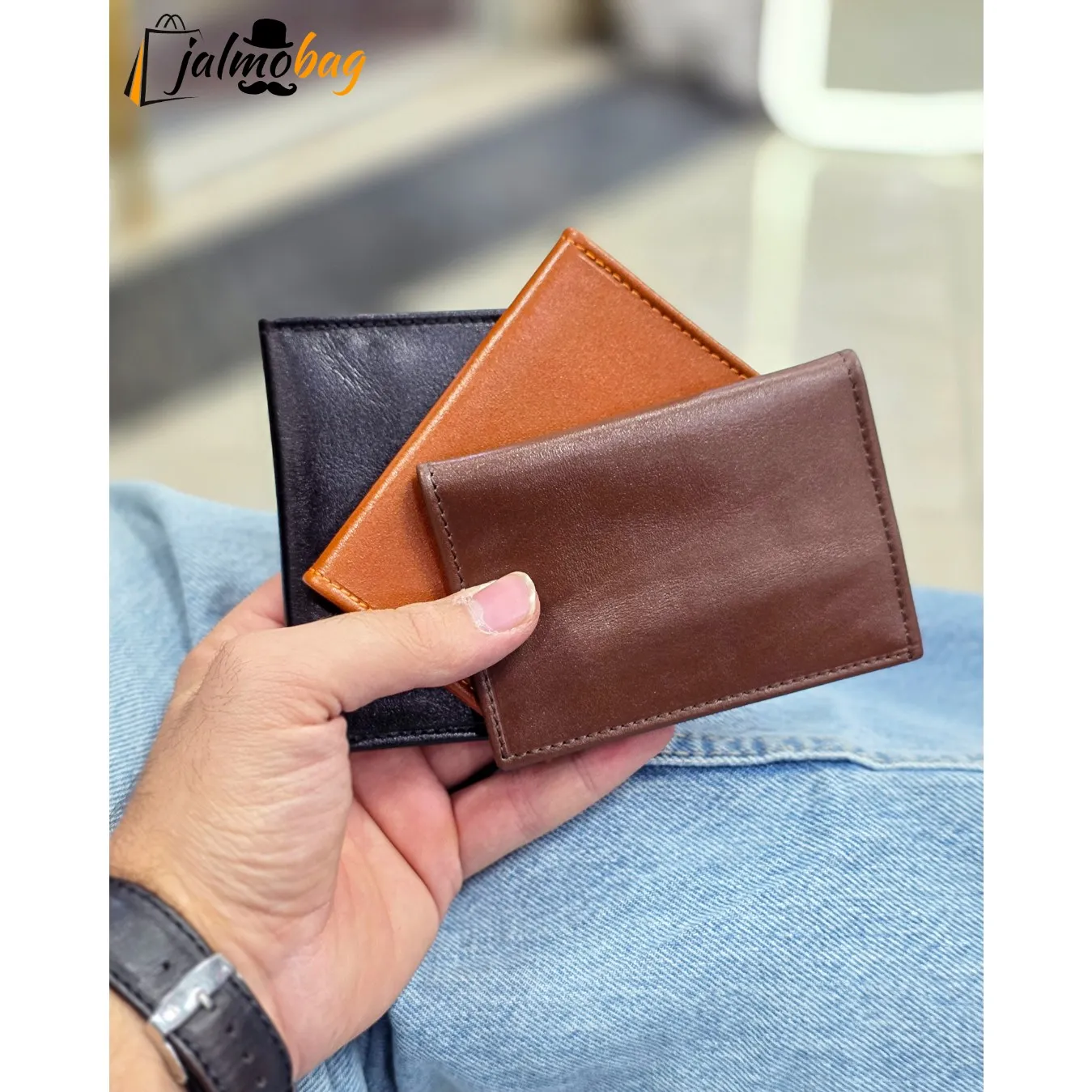 جاکارتی چرم طبیعی گاوی مدل برگی چهار جای کارت