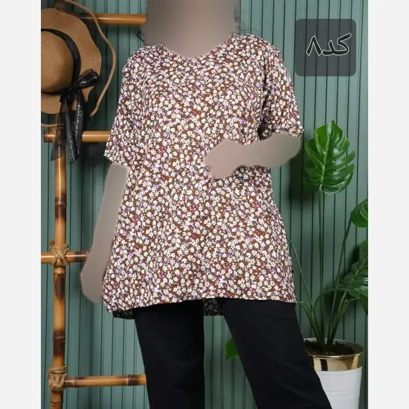بلوز نخی آستین کوتاه زنانه فری سایز خنک و لطیف
