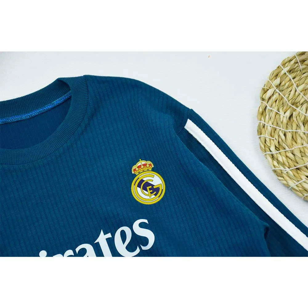 بلوز پسرانه طرح رئال مادرید جنس پنبه اسپان کبریتی مناسب پاییز و زمستان