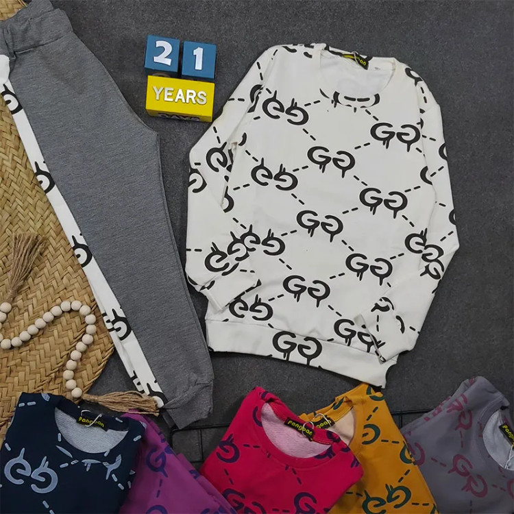بلوز شلوار دخترانه پنبه ای مدل یقه گرد کد 8434