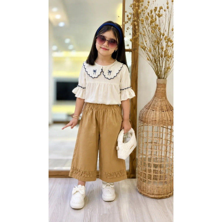 ست شومیز و شلوار واید لینن پنبه دخترانه مناسب سن 5 تا 9 سال