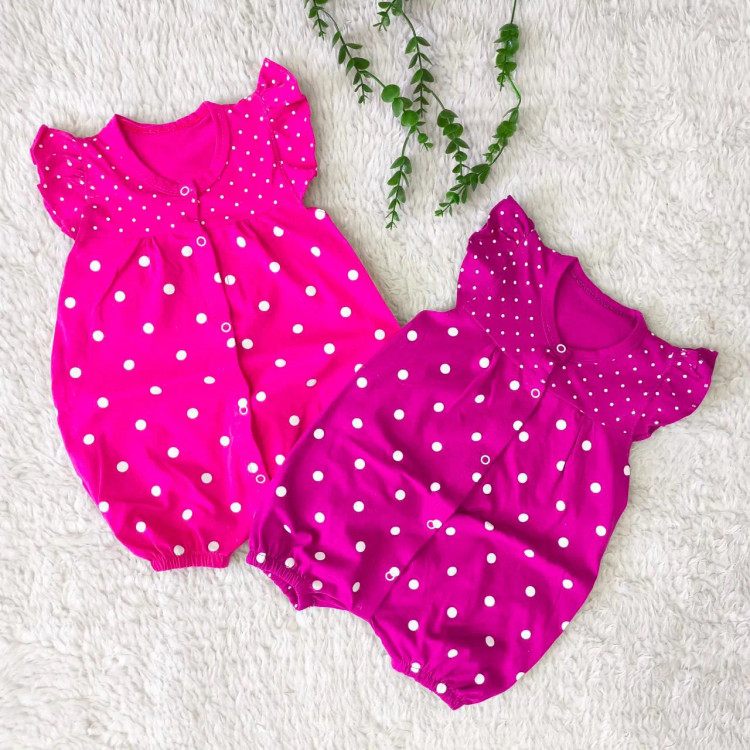 رامپر نوزادی دخترانه طرح توپی آستین بالکدار جنس پنبه سوپر