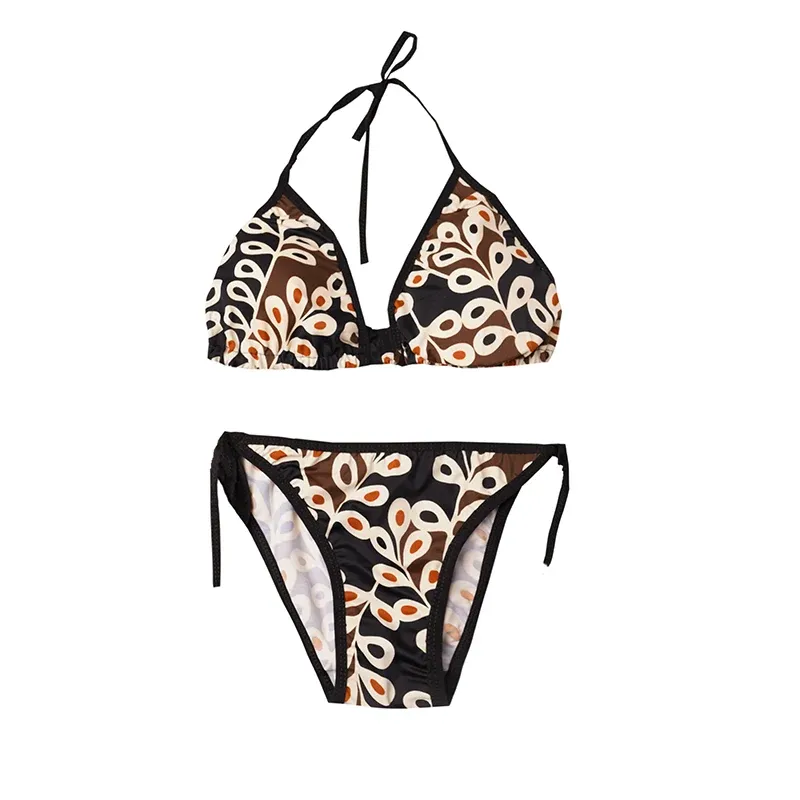 مایو بیکینی دوتیکه گره ای طرح شاخه برند آنجل فری سایز استرج کاپ دار