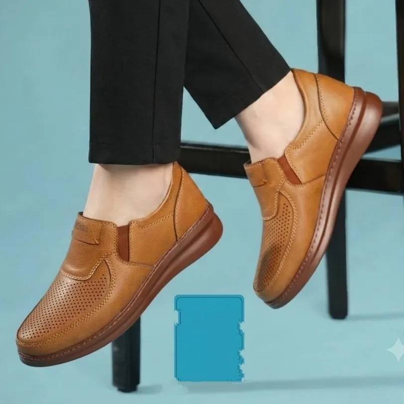 کفش طبی زنانه مدل ایدا رنگ عسلی با کفی آناتومیک و پد خارپاشنه