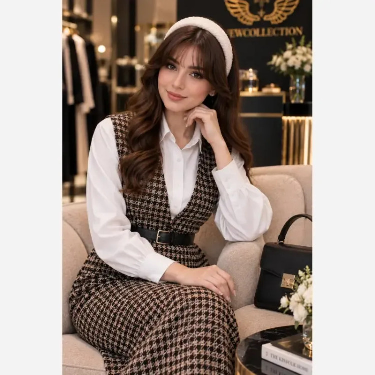 ست سارافون و شومیز زنانه جنس پیردوبل و اسکاچی فری سایز 38 تا 46
