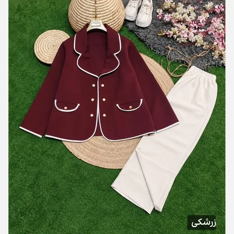 ست کت و شلوار زنانه پاییزه سوپرمازراتی پاپیون دار