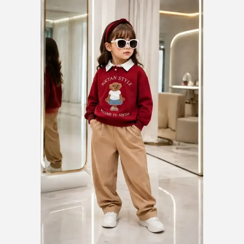 بلوز و شلوار تدی دخترانه دورس پنبه و کتان سایز 45 تا 60