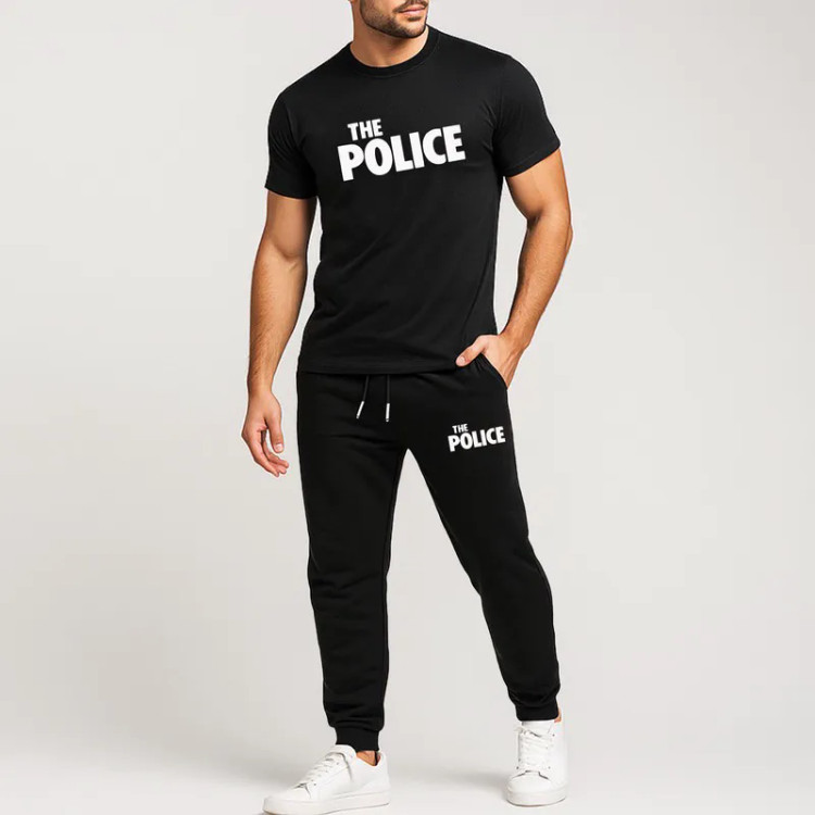 ست تیشرت و شلوار مردانه نخ طرح police آستین کوتاه دو تکه