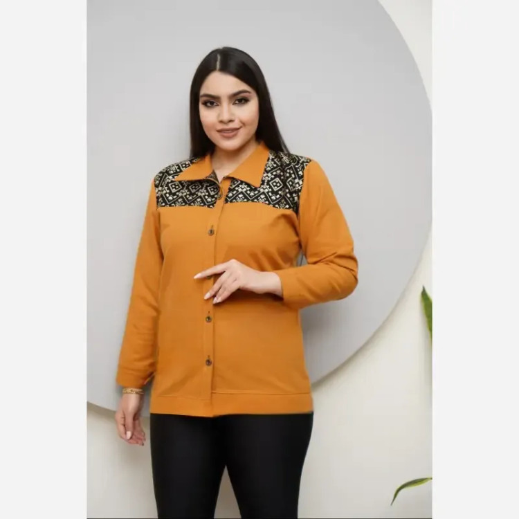 شومیز مانتویی کتان کتیبه دار فری سایز