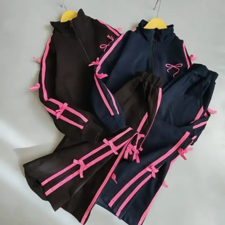 ست سوییشرت شلوار دخترانه دورس گرم بالا سایز 55 تا 65 رنگ سرمه ای مشکی
